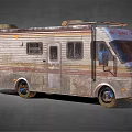 Old Rusty Camper Van Exterior With Striped Body Windows And Roof Rack