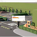 Eco friendly Parking Lot With Green Landscaping Entry Gate And Accessible Parking