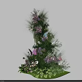 Floral Display With Tiered Structure Pink Purple Flowers Green Foliage And Butterfly Decorations