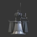 Vintage Dual Barrel Artillery Weapon with Metal Mounted Base and Dark Reflective Background