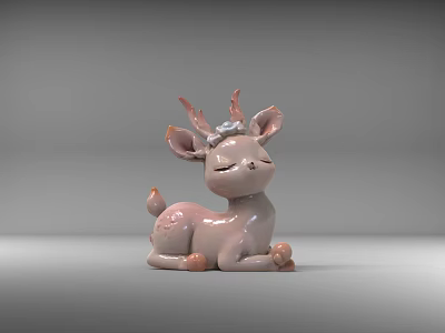 Cute Pink Deer Sculpture with Closed Eyes and Antlers in Sitting Pose 3d model