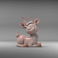 Cute Pink Deer Sculpture with Closed Eyes and Antlers in Sitting Pose