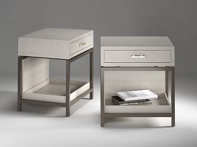 Modern Light Colored Bedside Tables With Metal Frame Drawer And Storage Shelf 3d model