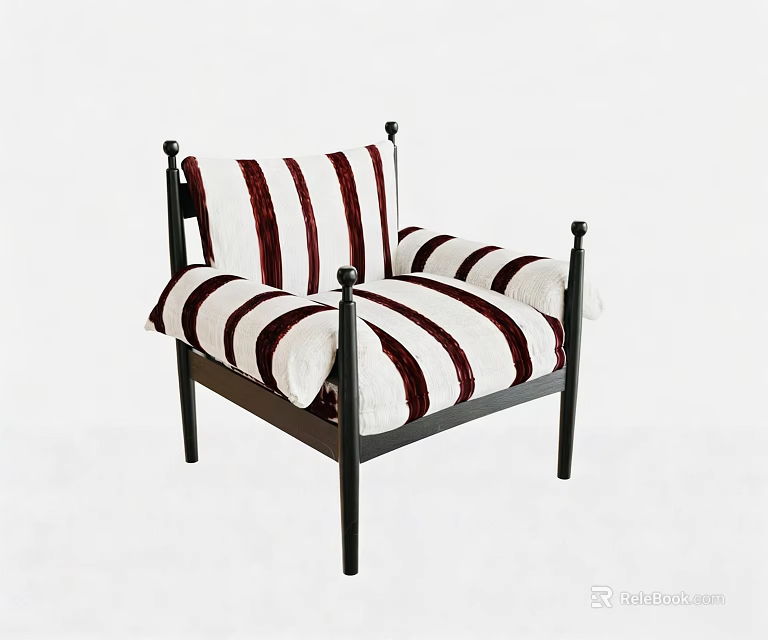 Modern Lounge Chair with Brown and White Striped Cushion and Black Frame 3d model 