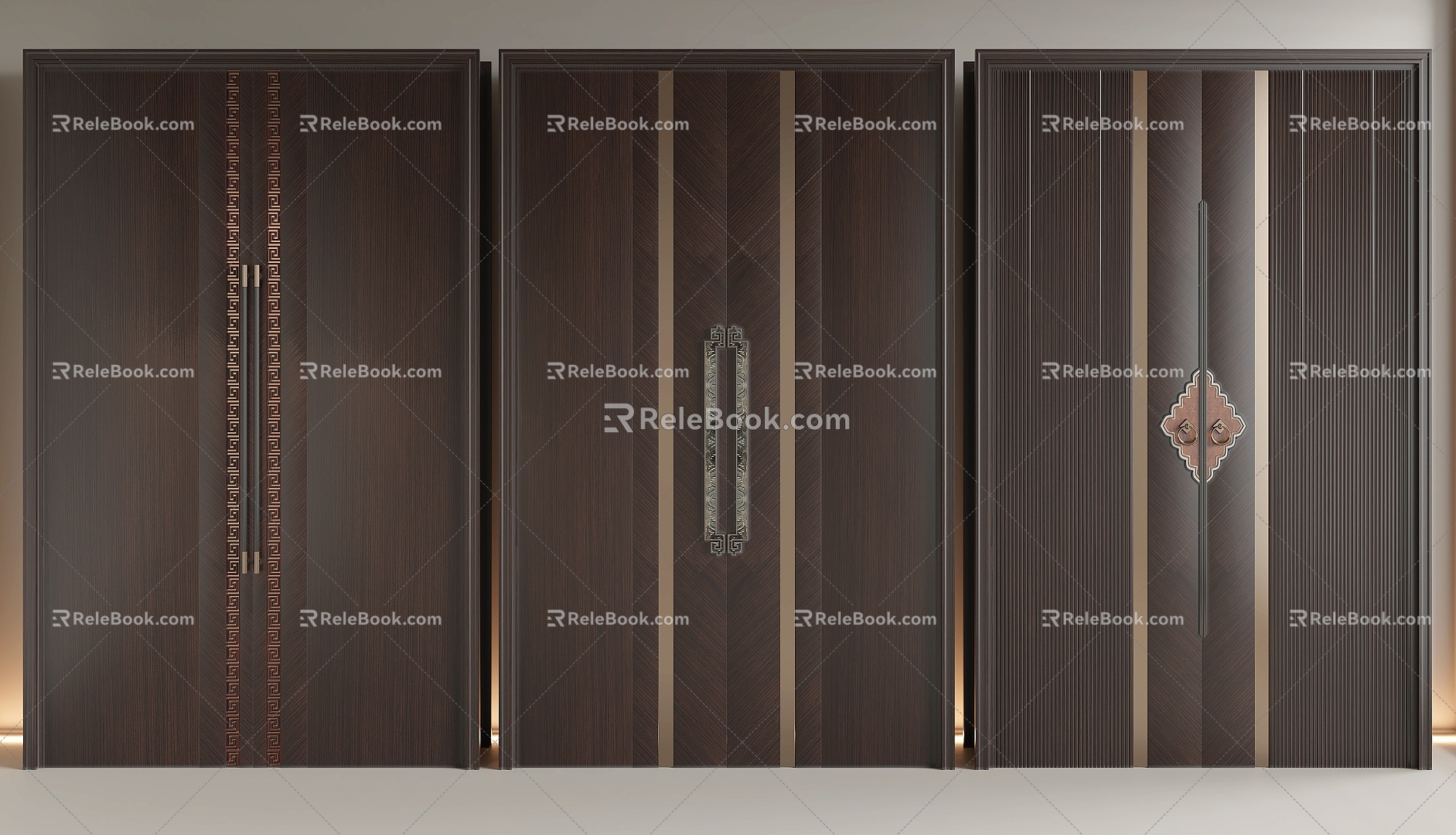 New Chinese Style Double Door Office Door Villa Door Entrance Door Wooden Door 3d model