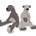 Two Dark Brown And Light Gray Stuffed Bear Toys Sitting With Knitted Fabric Texture
