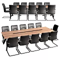 Modern Conference Table With Wooden Tabletop And Black Chairs Metal Frames
