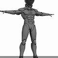 3D Model of Sci Fi Character in Tight Suit With Muscular Lines and Arms Outstretched