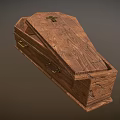 Wooden Coffin With Wood Grain Texture Cracks And Metal Handles Cross Decoration