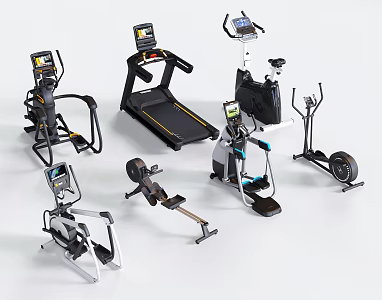 Modern Fitness Equipment Treadmill Bicycle Stepping Machine Rowing Machine 3d model