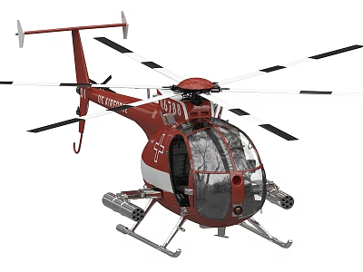 Red And White Rescue Helicopter With Rotors Windows Landing Gear And Fuselage 3d model