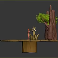 Sci Fi Scene Featuring Circular Wooden Platform Alien Red Tree Trunks Green Foliage And Character 3d model