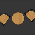 Modern Round Wooden Table With Black Metal Frame Chairs And Wooden Seats Set