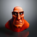 3D Model Of Man With Bald Head Serious Expression Muscular Facial Features Against Dark Background