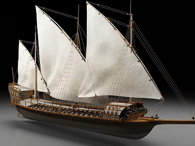 Highly Detailed Sailboat Model With White Sails And Wooden Hull 3d model