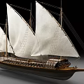 Highly Detailed Sailboat Model With White Sails And Wooden Hull