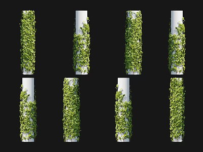 Lush Green Vines Climbing White Pillars In Multiple Displays On Black Background 3d model