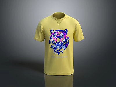 Stylish Yellow T-shirt With Vibrant Tiger Graphic Design And Soft Fabric For Casual Wear 3d model
