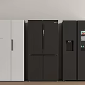 Three Modern Home Refrigerators in White Black with Different Designs Smart Display and Water Dispenser
