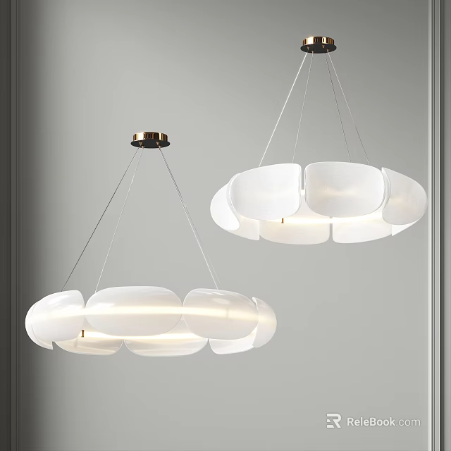Modern White Hanging Chandeliers with Stylish Shade Design in Minimalist Interior 3d model 