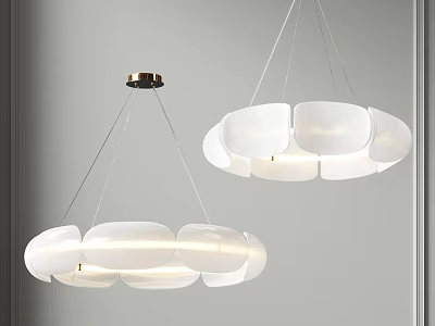 Modern White Hanging Chandeliers with Stylish Shade Design in Minimalist Interior 3d model