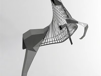 Modern Abstract Animal Sculpture With Geometric Wireframe Structure And Artistic Design 3d model