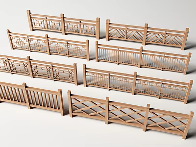 New Chinese Railing Guardrail Wooden Railing Imitation Wooden Guardrail Fence 3d model