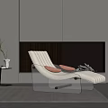 Modern Cream Upholstered Lounge Chair with Orange Cushions Near Gray Fireplace and Side Table
