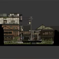 Cartoon Scene Of Chinese Traditional Town With Wooden Houses Tile Roofs Small Bridge And Greenery