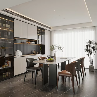Modern Simple Home Dining Table and Chair Sideboard Chandelier Italian-style Light Luxury Leather Dining Chair 3d model
