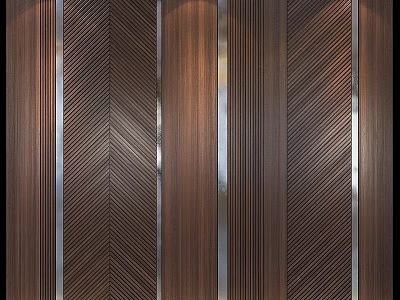 Modern Wooden Wall Decor With Herringbone Pattern And Silver Strips 3d model