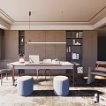 Modern Study Bookcase Desk 3d model