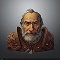 Elderly Man With Gray Hair Beard In Ornate Red Armor 3D Bust With Decorative Shoulders