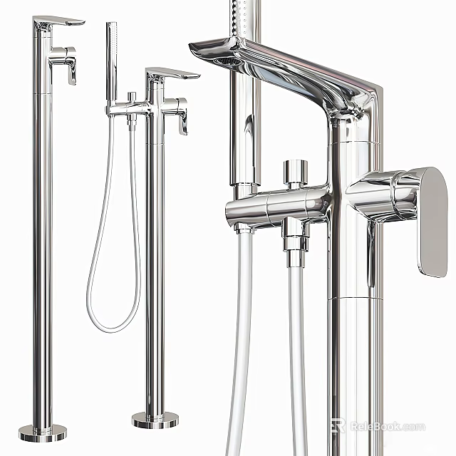 Modern Chrome Shower Faucet System With Handheld Spray And Hose 3d model