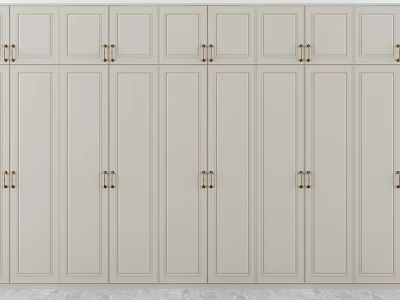 Elegant Modern White Wardrobe With Multiple Panel Doors And Brass Handles 3d model