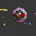 Colorful Blue Ice Cream Cone With Happy Face Topped With Chocolate Cherry Donut Star Decorations