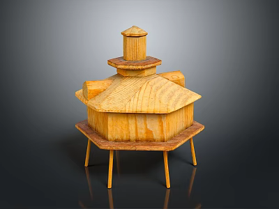 Handcrafted Wooden Decorative Structure With Multi Tiered Design And Small Tower On Top 3d model