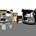 Coffee Tableware Set with Espresso Machines Cups and Milk Pitcher in Beige and Black