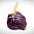 Elegant Purple Hat With Ruffled Design Orange Feather And Crystal Accent