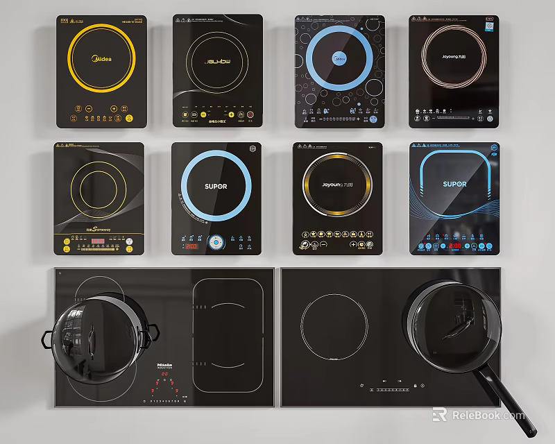 Modern Kitchen Appliances Showcasing Stylish Induction Cooktops With Various Designs 3d model 
