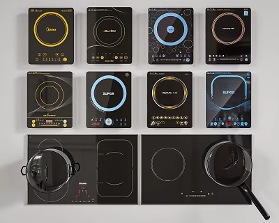 Modern Kitchen Appliances Showcasing Stylish Induction Cooktops With Various Designs 3d model