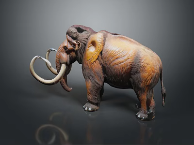 Detailed Brown Woolly Mammoth Figurine With Curved Tusks Standing Pose And Textured Fur Design 3d model