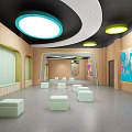 Colorful Fitness Studio With Yoga Mats Exercise Balls Curved Structures And Decorative Wall Art
