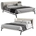 Modern Double Bed With Upholstered Headboard Gray Bedding And Black Metal Frame