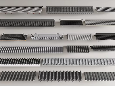 Various Building Components With Grille Striped Shapes And Gray Black Colors 3d model