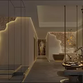 Elegant Modern Hotel Lobby Interior With Marble Walls Hanging Lamps And Seating Area