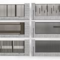 Modern Building Exterior Wall Design With Slatted Metal Grilles And Concrete Textures