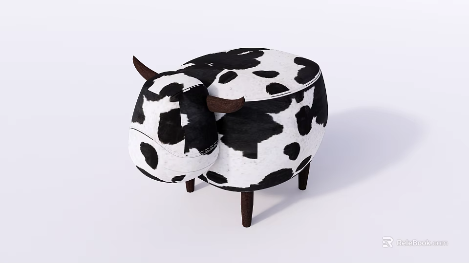 Cute Kids Cow Shaped Chair With Black White Spots And Wooden Legs 3d model 