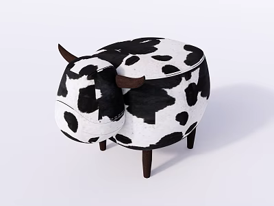 Cute Kids Cow Shaped Chair With Black White Spots And Wooden Legs 3d model