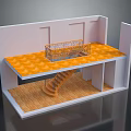 Two Level Interior Structure With Patterned Floor Upper Platform Railing And Staircase
